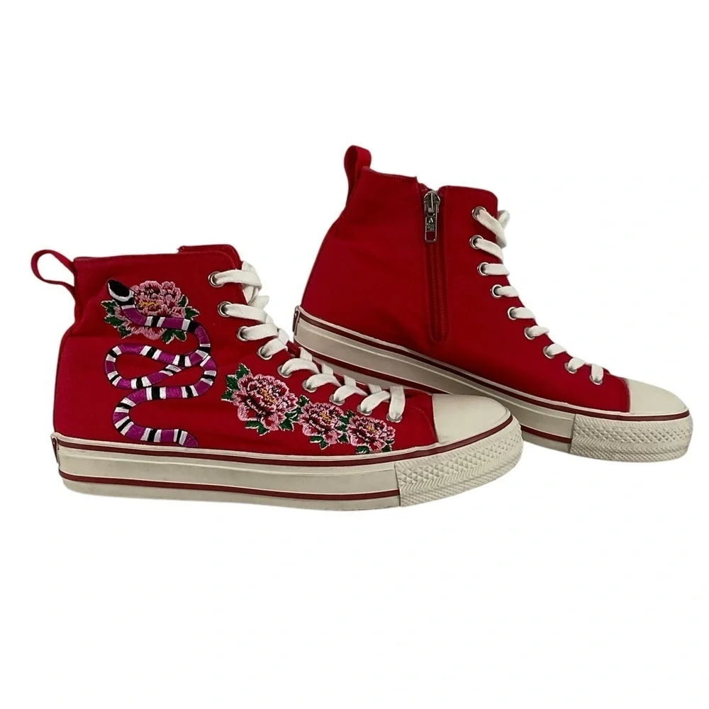 ASH Vanina Hi-Top Sneakers Canvas Floral Snake Embroidery Size 38 Free People